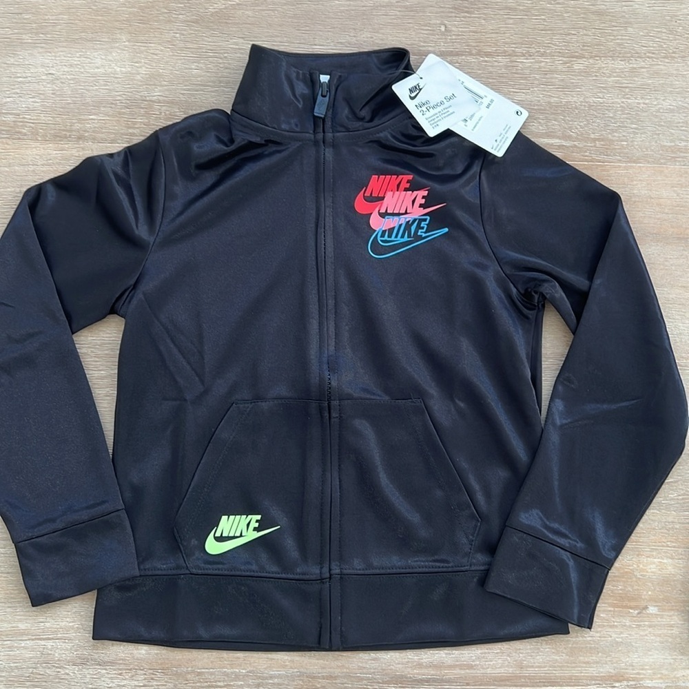 Nike Girls 2 Piece Activewear Set Tracksuit 5 6x Shiny Black Multicolor - Picture 3 of 7